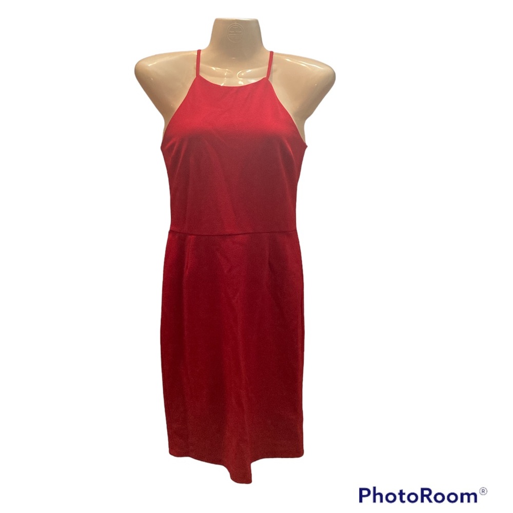 Vintage 90s Red Halter Dress By Love Lady Size XS Minidress Made In USA.